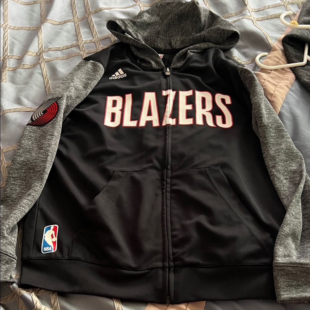 adidas Black & Gray Portland Blazers Kids Full‑Zip Hoodie